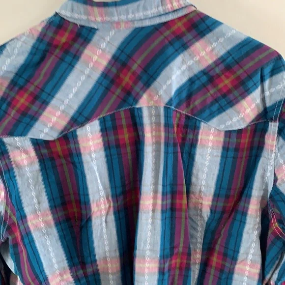 Roper turquoise, plum and olive green plaid embroidered western shirt - Picture 8 of 8